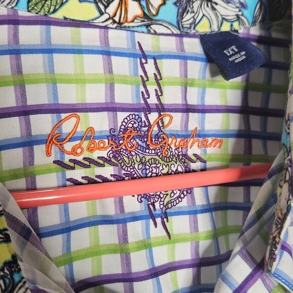 Robert Graham Flip Cuff Floral and Plaid Button Down, size 1XT - Picture 5 of 6